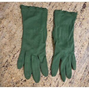 Vintage Womens Size S/M Green Formal Gloves Nylon Shalimar Embellished Wrist